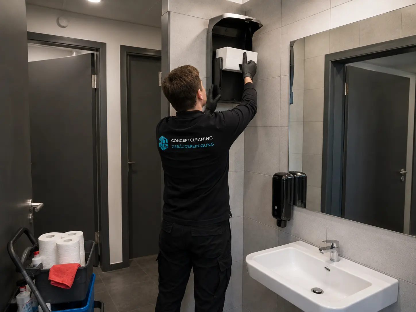 Sanitärreinigung und Nachfüllservice am Papiertuchspender in Kassel